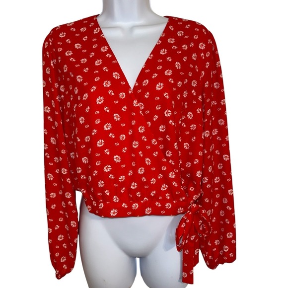 J By Jason Wu Red W/White‎ Floral Print L/S Wrap Blouse NWOT Size XS - Picture 2 of 8